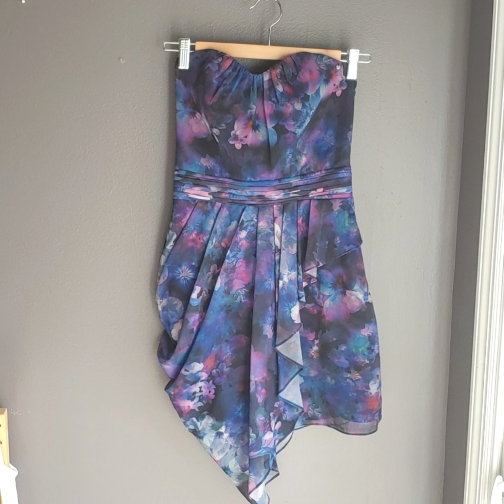 Blue floral corset top sweetheart dress mini